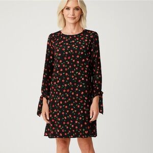 Velvet by Graham & Spencer Black Floral Long Sleeve Shift Dress Women’s Medium
